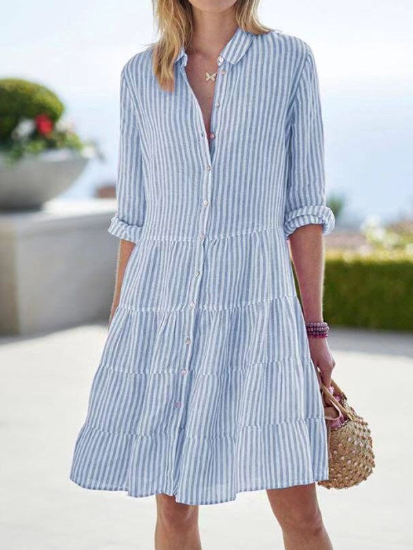 Breezy 3/4 Sleeve Striped Mini Dress