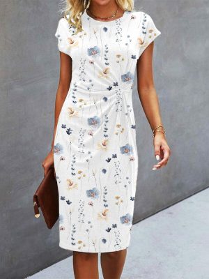 Basic Short Sleeve Round Neck Midi Dress