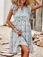 Blue Short Sleeve Print Mini Dress