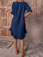 Navy Plain Half Sleeve Mini Dress