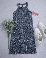 Halter Sleeveless White Polka Dot Blue Mini Dress