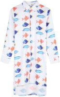 Aquatic Fish 3/4 Sleeve Button Front Mini Dress