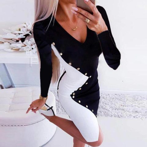 Groovy Color Block Long Sleeve Mini Dress