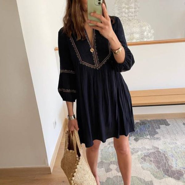 Stylish 3/4 Sleeve Print Mini Dress