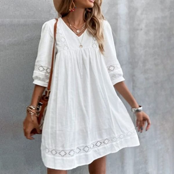 Popular 3/4 Sleeve Plain Mini Dress