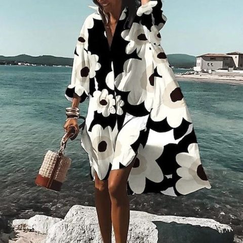 Groovy Long Sleeve Print Mini Dress